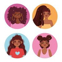 ensemble de portrait de profil de femmes afro-américaines vecteur