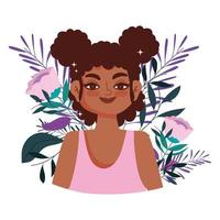 jeune femme afro-américaine avec des fleurs vecteur