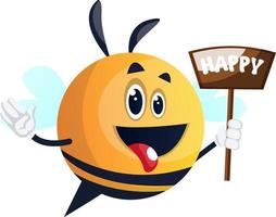 Happy bee, illustration, vecteur sur fond blanc.