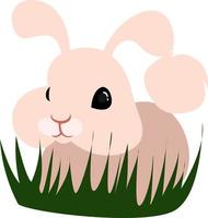 lapin rose dans l'herbe, illustration, vecteur sur fond blanc