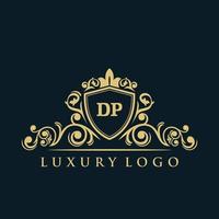 logo lettre dp avec bouclier d'or de luxe. modèle vectoriel de logo d'élégance.