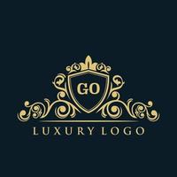 lettre aller logo avec bouclier d'or de luxe. modèle vectoriel de logo d'élégance.