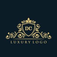 logo lettre dc avec bouclier d'or de luxe. modèle vectoriel de logo d'élégance.