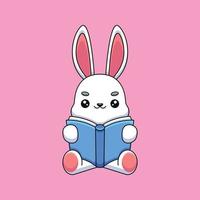 mignon lapin lecture livre dessin animé mascotte doodle art dessinés à la main concept vecteur kawaii icône illustration