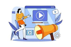 concept d'illustration de marketing vidéo. une illustration plate isolée sur fond blanc vecteur