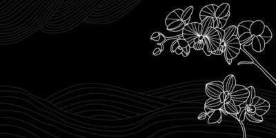 orchidée fleurs cadre noir arrière-plan abstrait art papier peint japonais conception vivre courbé monochrome vecteur