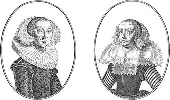 portraits des courtisanes appelées schone elsje et schone hester, illustration vintage. vecteur