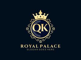 lettre qk logo victorien de luxe royal antique avec cadre ornemental. vecteur