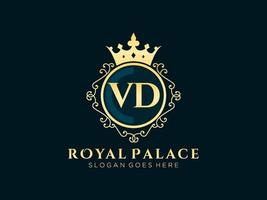 lettre vd logo victorien de luxe royal antique avec cadre ornemental. vecteur