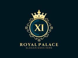 lettre xi logo victorien de luxe royal antique avec cadre ornemental. vecteur