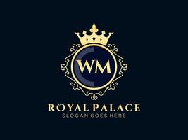 lettre wm logo victorien de luxe royal antique avec cadre ornemental. vecteur