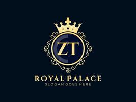 lettre zt logo victorien de luxe royal antique avec cadre ornemental. vecteur
