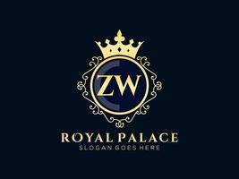 lettre zw logo victorien de luxe royal antique avec cadre ornemental. vecteur