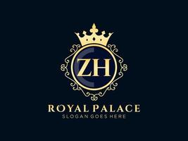 lettre zh logo victorien de luxe royal antique avec cadre ornemental. vecteur