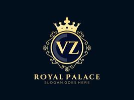 lettre vz logo victorien de luxe royal antique avec cadre ornemental. vecteur