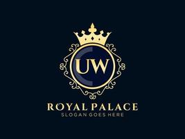 lettre uw logo victorien de luxe royal antique avec cadre ornemental. vecteur