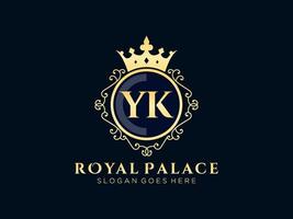 lettre yk logo victorien de luxe royal antique avec cadre ornemental. vecteur