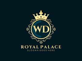 lettre wd logo victorien de luxe royal antique avec cadre ornemental. vecteur