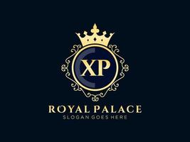 lettre xp logo victorien de luxe royal antique avec cadre ornemental. vecteur