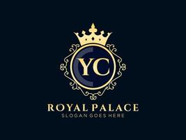 lettre yc logo victorien de luxe royal antique avec cadre ornemental. vecteur