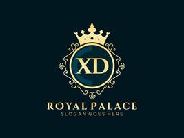 lettre xd logo victorien de luxe royal antique avec cadre ornemental. vecteur