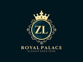 lettre zl logo victorien de luxe royal antique avec cadre ornemental. vecteur