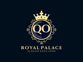 lettre qo logo victorien de luxe royal antique avec cadre ornemental. vecteur