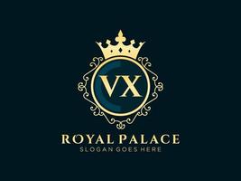 lettre vx logo victorien de luxe royal antique avec cadre ornemental. vecteur