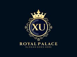 lettre xu logo victorien de luxe royal antique avec cadre ornemental. vecteur