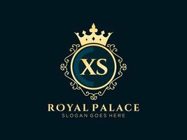 lettre xs logo victorien de luxe royal antique avec cadre ornemental. vecteur