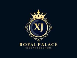 lettre xj logo victorien de luxe royal antique avec cadre ornemental. vecteur