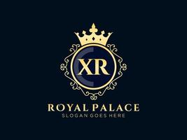 lettre xr logo victorien de luxe royal antique avec cadre ornemental. vecteur