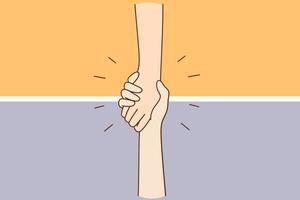 coup de main, soutien, concept d'assistance. main d'une personne méconnaissable tenant une autre main tombant aidant à soutenir l'illustration vectorielle vecteur