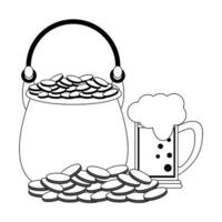 pot de la saint patrick avec des pièces et de la bière vecteur