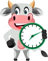 vache avec horloge, illustration, vecteur sur fond blanc.
