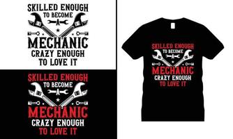 vecteur de conception de t-shirt ingénieur mécanicien. utiliser pour t-shirt, tasses, autocollants, etc.