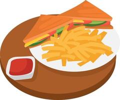 sandwich avec frites, illustration, vecteur sur fond blanc