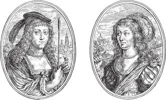 portraits de deux femmes inconnues, illustration vintage. vecteur