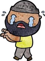 homme de dessin animé de texture grunge rétro avec barbe pleurer vecteur
