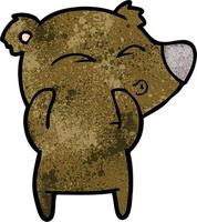 rétro grunge texture dessin animé ours sifflant vecteur