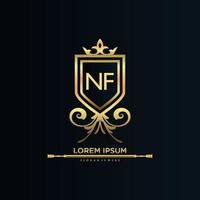 nf lettre initiale avec modèle royal.élégant avec vecteur de logo de couronne, illustration vectorielle de lettrage créatif logo.