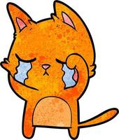 chat de dessin animé de texture grunge rétro qui pleure vecteur