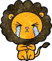 lion de dessin animé de texture grunge rétro pleurant vecteur