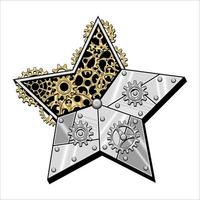 étoile de noël composée de plaques de métal argenté brillant, d'engrenages, de roues dentées, de rivets de style steampunk. illustration vectorielle. vecteur