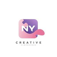 Éléments de modèle de conception d'icône de logo de lettre initiale ny avec art coloré de vague vecteur