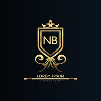 nb lettre initiale avec modèle royal.élégant avec vecteur de logo de couronne, illustration vectorielle de lettrage créatif logo.