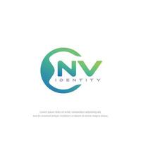 nv lettre initiale ligne circulaire modèle de logo vecteur avec dégradé de couleurs