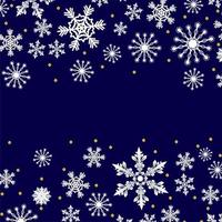 motif de noël composé de flocons de neige blancs et de points dorés, fond bleu foncé sans couture d'hiver vectoriel avec neige, illustration de vacances de conception de noël.