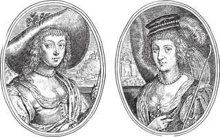 portraits de deux femmes inconnues de haut rang, illustration vintage. vecteur