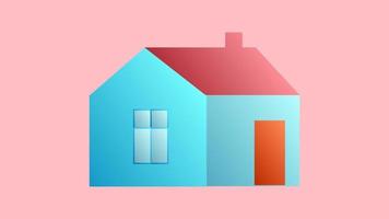 petite maison américaine mignonne avec toit bleu et herbe vecteur